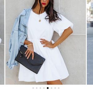 New with tags! Pocketed cotton sleeve babydoll dress in white